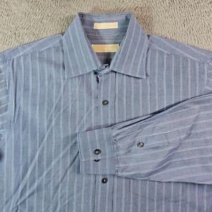 Michael Kors Dress Shirt Men 16 34 /35 Large Button Up Long Sleeve Blue Striped‎